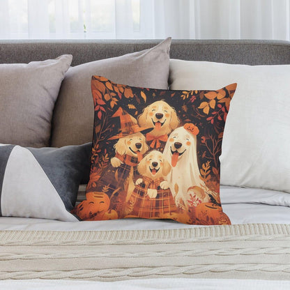 Joyidec Pack of 4 Fall Fall Leaves Dog Halloween Decorative Throw Pillow Covers 22 x 22, Soft Square Cushion Case Pillow Cases Set for Farmhouse Home Couch Sofa Decor, Christmas Pillows Decorations