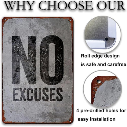 GYM Metal Tin Sign No Excuses Retro Poster Motivational Quote Gym Signs For Cafe Bar Gym Living Room Bathroom Kitchen Home Art Wall Decoration Plaque Gift 8x12 Inch