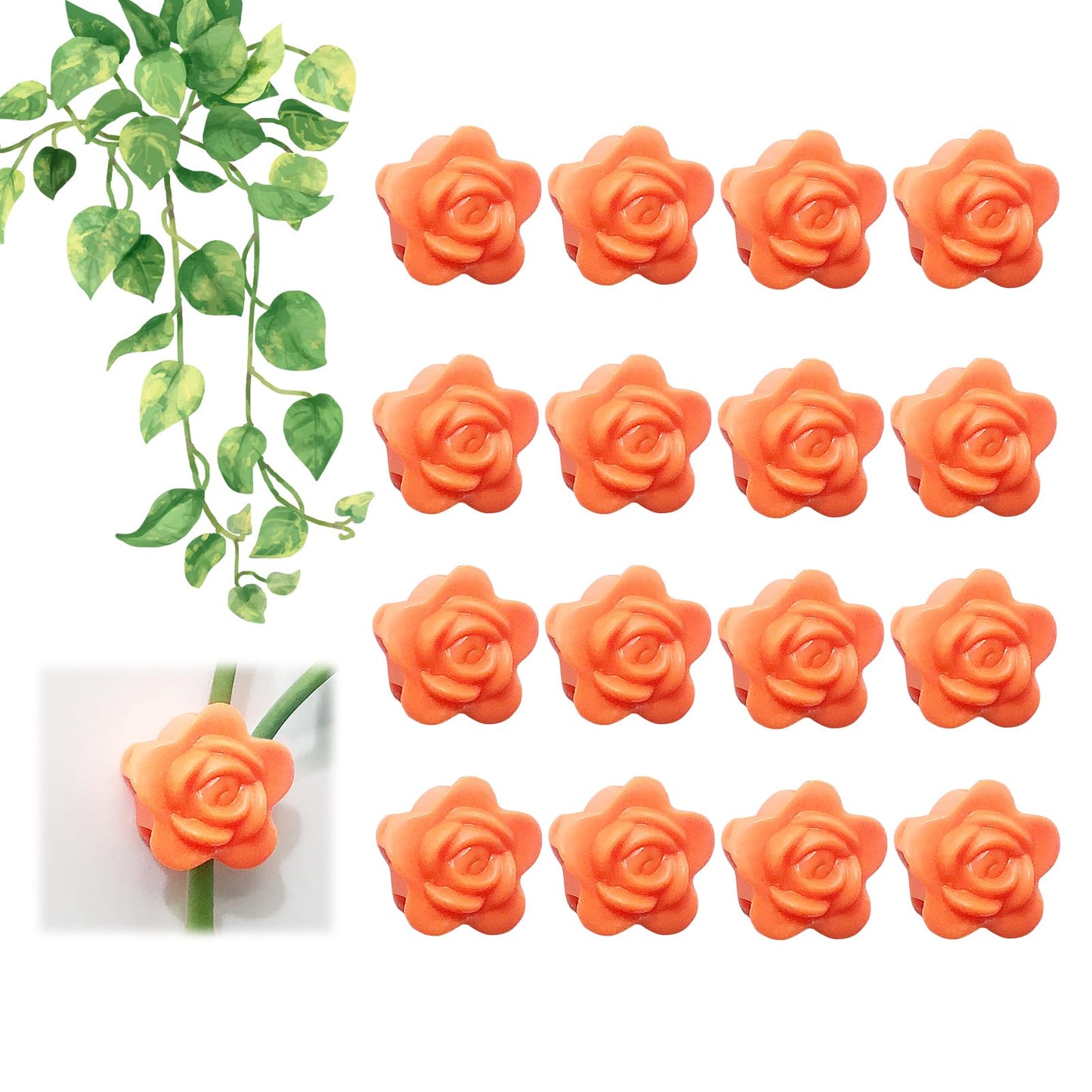 RENUIS 100 Pcs Plant Wall Clips with Acrylic Adhesive Sticker, Plant Climbing Wall Fixture Clips, Plant Support Clips, Self-Adhesive Hook Vine Plant Clips for Indoor Outdoor Decorations (Rose-Orange)
