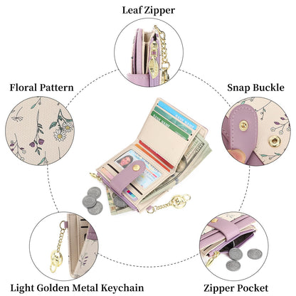 GAEKEAO Small Wallet for Women RFID Blocking Bifold Card Holder Vegan Leather with Zipper Coin Pocket, ID Window, Keychain