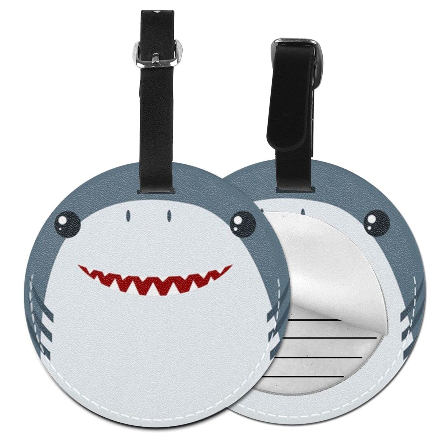 Luggage Tag Shark Face, Pu Leather Bag Travel Suitcases Id Identifier Baggage Label for Women Men Boys Girls
