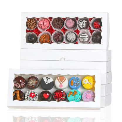 JCXGRVC 50pcs 12x5x1.5Inches White Bakery Boxes with Window Cookies Boxes Chocolate Truffle Boxes Macaron Boxes Cakesickle Boxes Browines Treat Boxes for Christmas Valentine's Easter Mother's Day
