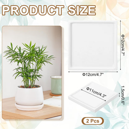 uxcell 2 Pcs Square Plant Saucers, 4.7 Inch Ceramics Plant Drip Trays for Pots, Heavy Duty Flower Pot Saucers for Indoors and Outdoors, White