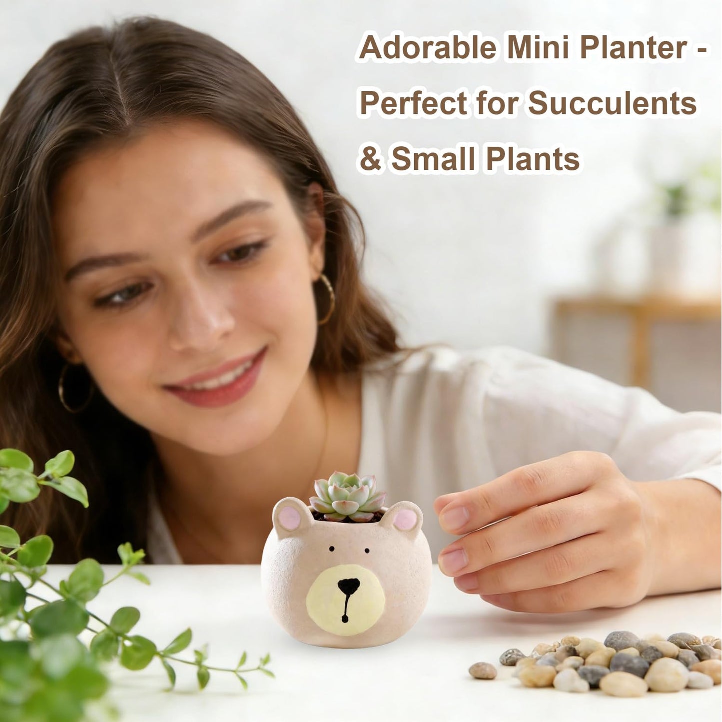 SYASDZHO Cute Bear Planter Animal Planters Ceramic Succulent Pots with Drainage Funny Vase Gift for Plant Lovers Flower Pot for Home Garden Office Desktop Decoration - Plants Not Included