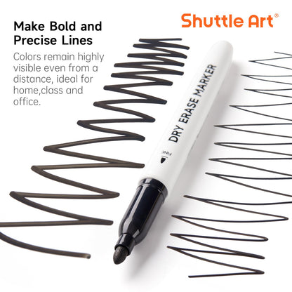 Shuttle Art Dry Erase Markers, 25 Pack Black Magnetic Whiteboard Markers with Erase, Fine Point Dry Erase Markers Perfect for Writing on Dry-Erase Whiteboards Mirrors Glasses for School Office Home