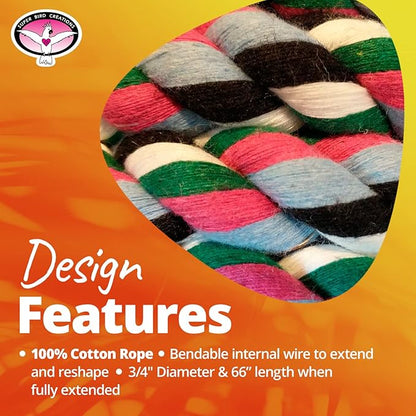 Super Bird Creations SB324 Colorful Cotton Rope Bungee Bird Toy, Medium Bird Size, 3/4" Diameter x 66"