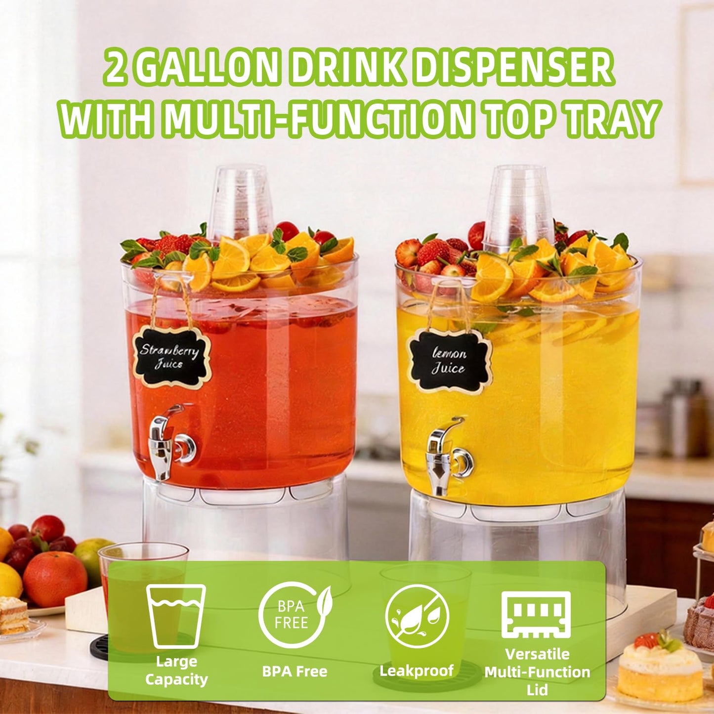 MiraFure 2 Gallon Drink Dispensers for Parties 2 PACK with Stand
