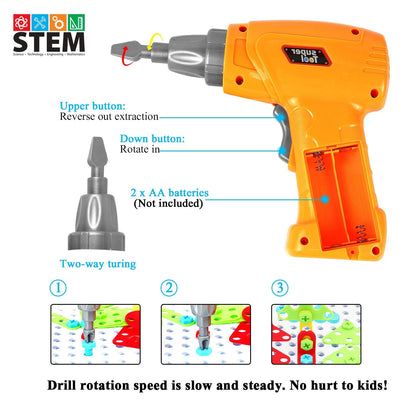 HAPTIME Design and Drill Toy,Educational Toys Building for Kids Ages 3-8,STEM Toys for 3 4 5 6 Year Old,193 Pcs Electric Drill Toy,Magic Montessori Play Toolbox for Toddler Boys Girls Preschool