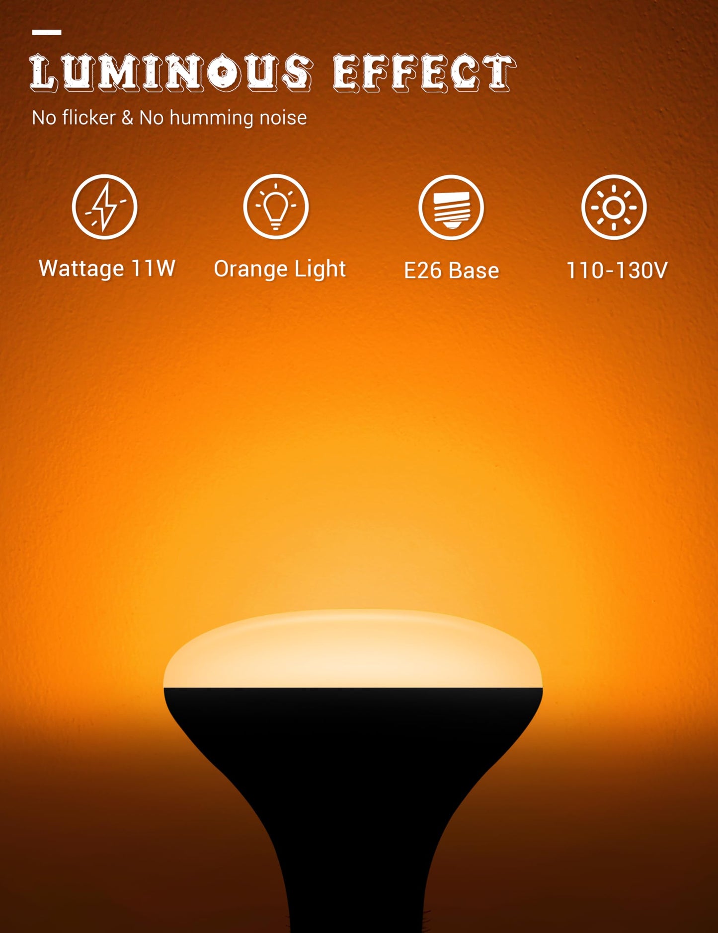 JandCase BR30 Halloween Light Bulbs, E26 Base Halloween Orange Indoor Flood Light Bulbs,Orange Flood Light Bulbs for Halloween Decoration,11W(65W Equivalent),Not-Dimmable, 2 Pack
