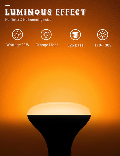 JandCase BR30 Halloween Light Bulbs, E26 Base Halloween Orange Indoor Flood Light Bulbs,Orange Flood Light Bulbs for Halloween Decoration,11W(65W Equivalent),Not-Dimmable, 2 Pack
