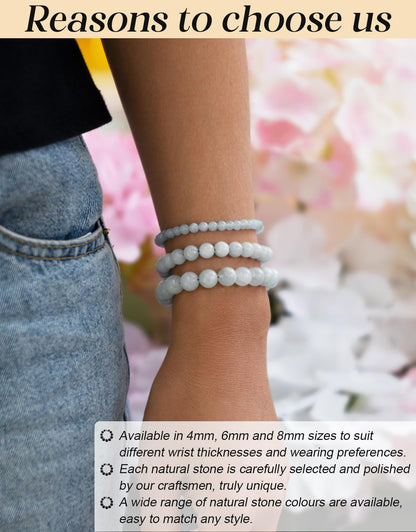 Landorilo Beaded Bracelet for Men Women, 6mm Natural Stone Aquamarine Healing Crystal Stretch Bracelets, Ideal Christmas Birthday Jewelry Gifts with Energy Card，Replacement Beads Included