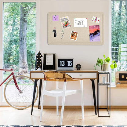 Vuzvuv Linen-Brown 28"x16" Large Cork Board with 50 Push Pins & Sticky Notes, Self-Adhesive Bulletin Board for Wall, Felt Pin Vision Board for Paste Notes,Schedules Offices Home