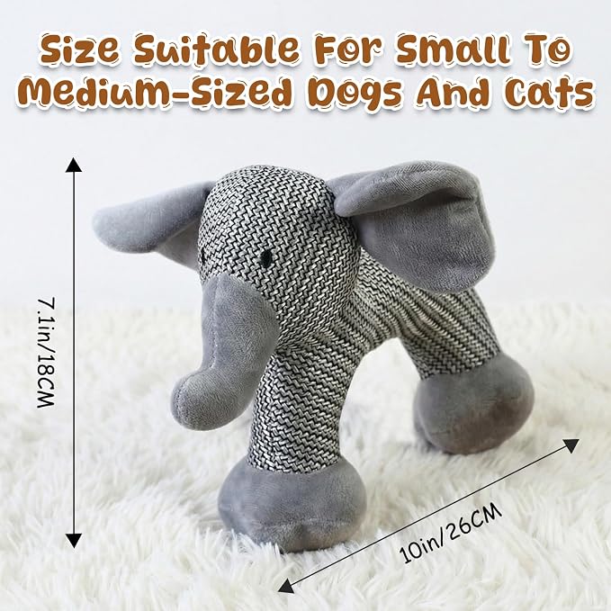 Pet Lori Linen SafariCompanions,Linen Safari Squeaky Dog Chew Toy,Robust Indestructible Dog Stuffed Toy for Small Medium Dogs,Dog Toy with Squeaker-Elephant