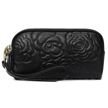 GOIACII Wristlet Wallets for Women Leather Womens Wallet Large Capacity Clutch Purse Handbags 3 Zippers with Strap Black