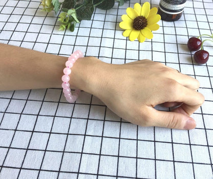 Adabele Real Natural Pink Rose Quartz Gemstone Beaded Bracelet 7 inch Stretch Chakra Healing Crystal Stone Jewelry Women Mom Gift (Unisex) GB8-9