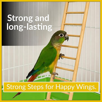 Wooden Bird Ladder 11 Step Climbing Toy 17 Inch Parrot Cage Accessory Interactive Exercise Perch Durable Natural Wood for Parrots Cockatiels Budgies Finches Conures Lovebirds Cage Decor