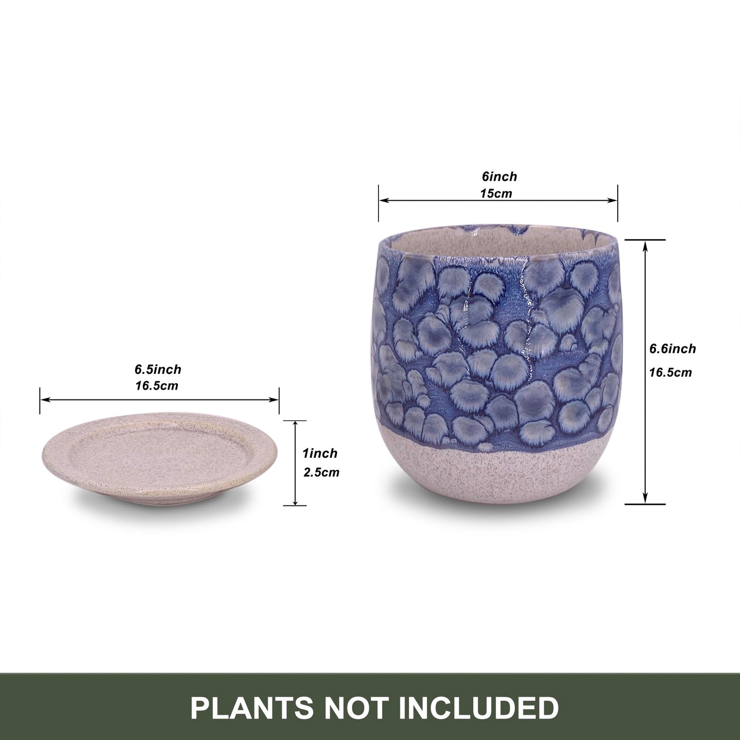 Chralji GIFTWARE 6 in Ceramic Plant Pot with Saucer，Indoor Plant Pot for Plants, Flower Pot with Drainage，Reactive Glaze Blue