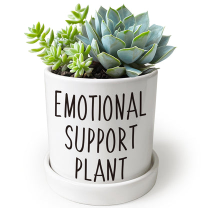 Lzracotz 4.3 inch Ceramic Emotional Support Plant Pot, Funny Succulent Pots, Cute Cactus Planters with Drainage Hole, Funny Plant Pot Emotional Support Cactus