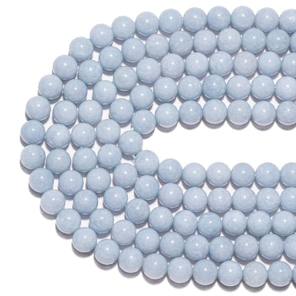8mm Natural Aquamarine Gemstone Beads Polished Round Smooth Stone Beads for Bracelets Jewelry Making 15inch Loose Beads