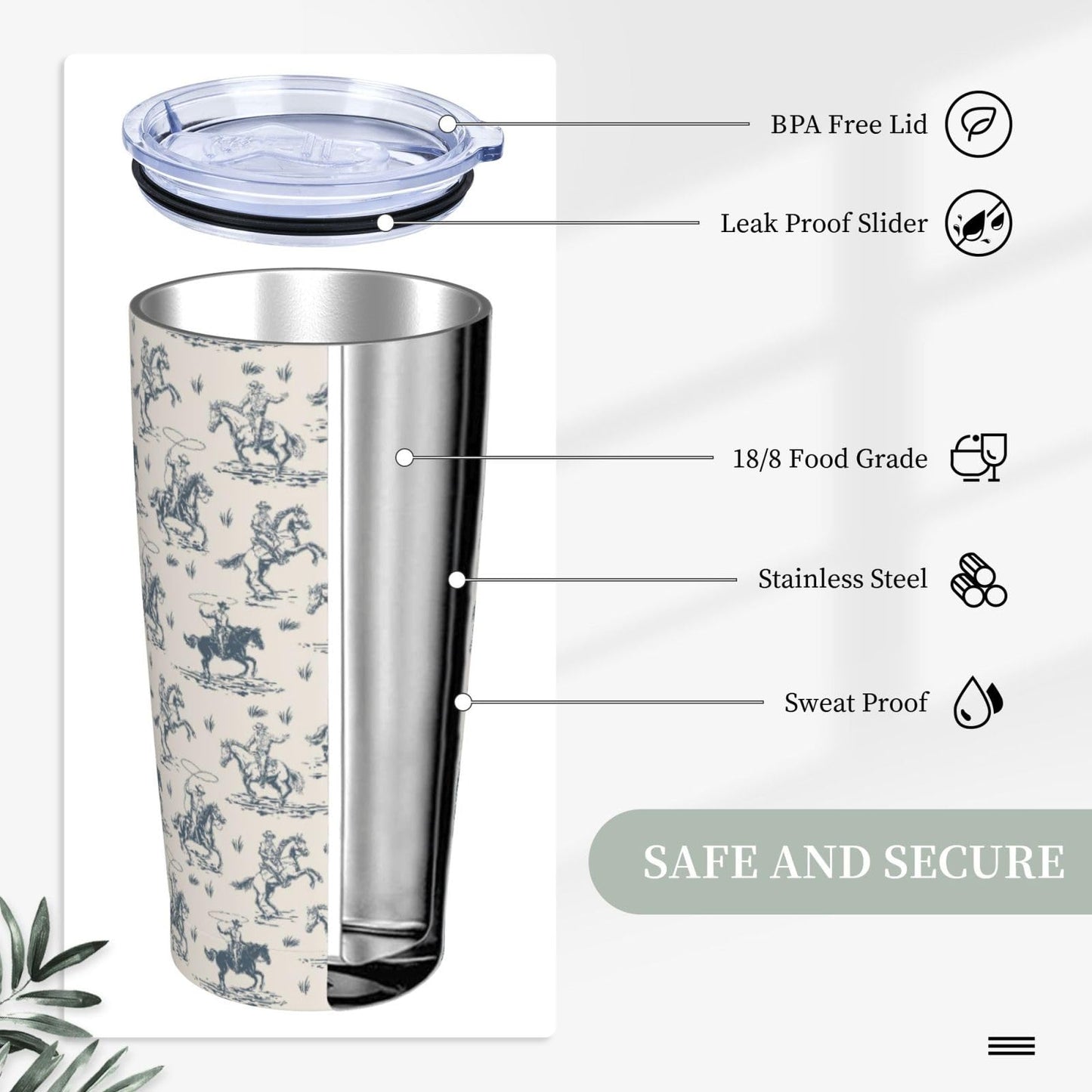 JASROTAO Cowboys with Horse Tumbler with Straw, Western Themed 20oz Stainless Steel Vacuum Insulated Coffee Cup Travel Mug, Leakproof Lid, Souvenir for Women Men (Halloween, Birthday, Christmas)