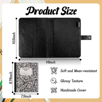 SKLENICE PU Leather Composition Notebook Cover 9 3/4 X 7 1/2 in With Composition Book 100 Sheets Vintage Rustic Distressed PU Leather Journal Notebook Cover Portfolio For School Office Home (Black)