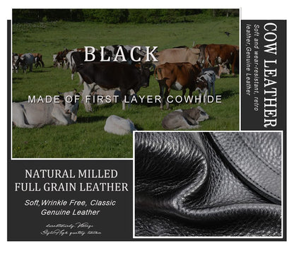 Top Grain Genuine Leather Handbag Wallet for Man & Woman, Handmade Retro Design, Combination Lock & Retractable Hand Strap & Multi Pockets/Slots, Portable RFID for Cards/Checks/Phone/Banknote, Black
