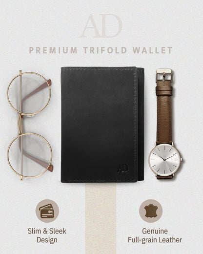 Access Denied Trifold Wallets For Men RFID - Genuine Leather Slim Mens Wallet With ID Window Front Pocket Wallet Gifts For Men