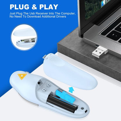 QUI Presentation Clicker Wireless Presenter Remote Clicker for PowerPoint Presentation Remote, PowerPoint Slide Advancer for Mac/Windows/Google Slide/Keynote, Blue, A-C