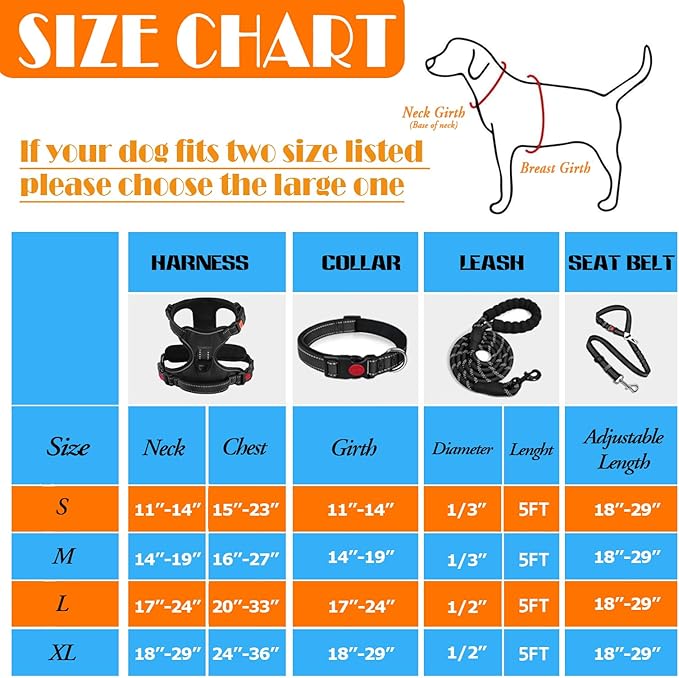 LOBEVE No Pull Dog Harness, Collar & Leash Set | Includes Dog Seat Belt, Collapsible Bowls & Poop Bag Dispenser. Ideal for Training, Walking, Hiking. Fits Small to Large Dogs(Black-S)