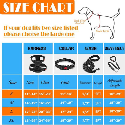 LOBEVE No Pull Dog Harness, Collar & Leash Set | Includes Dog Seat Belt, Collapsible Bowls & Poop Bag Dispenser. Ideal for Training, Walking, Hiking. Fits Small to Large Dogs(Black-XL)