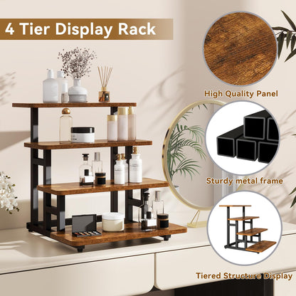 IBUYKE 4 Tier cupcake stand, Set of 2,Wooden Risers Display Stands Serving Trays,Tiered Display Stand,Dessert Table Display for Party,Afternoon Tea,Rustic Brown UTLJ018H-2