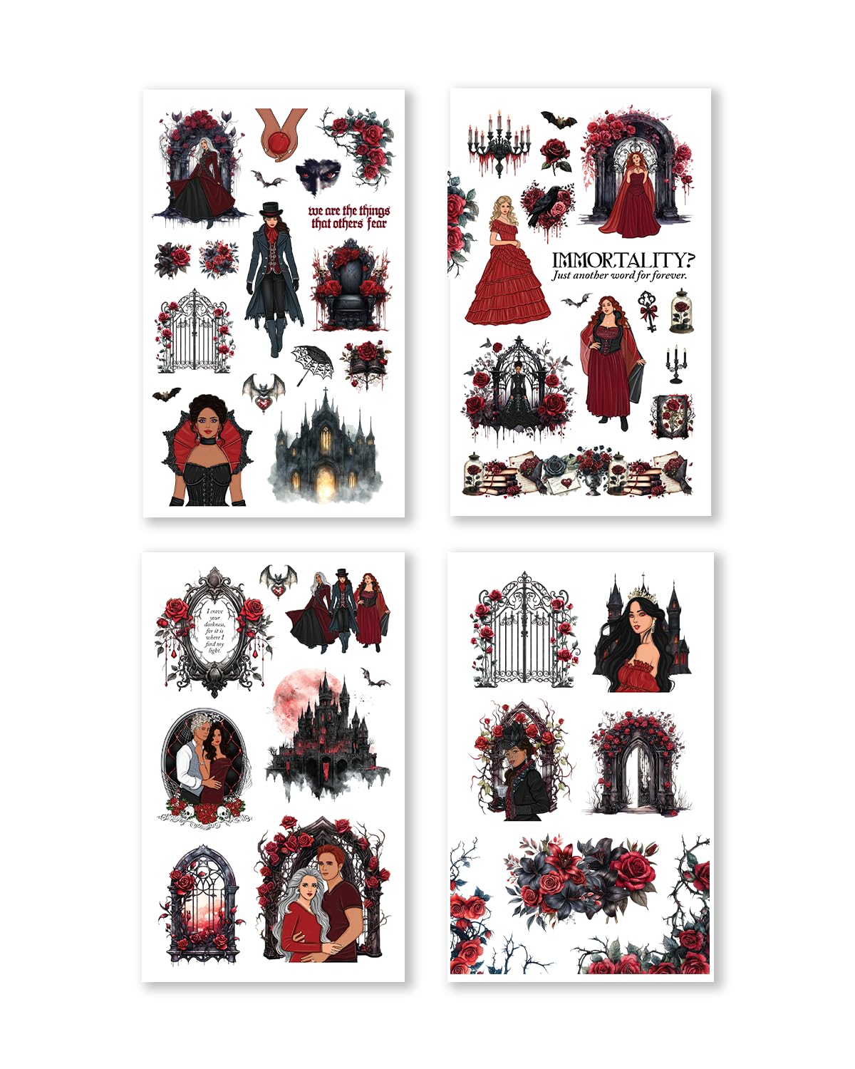 Rongrong Dark Hearts Halloween Planner Sticker Book – 24 Pages of Gothic, Vampire-Inspired Stickers – Perfect for Journals, Scrapbooks, Dark Academia & Spooky October Planner Spreads