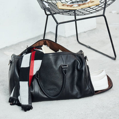 BOSTANTEN Genuine Leather Travel Weekender Overnight Duffel Bag Gym Sports Luggage Tote Duffle Bags for Men Medium: 18.5"X9.25"X10.50"