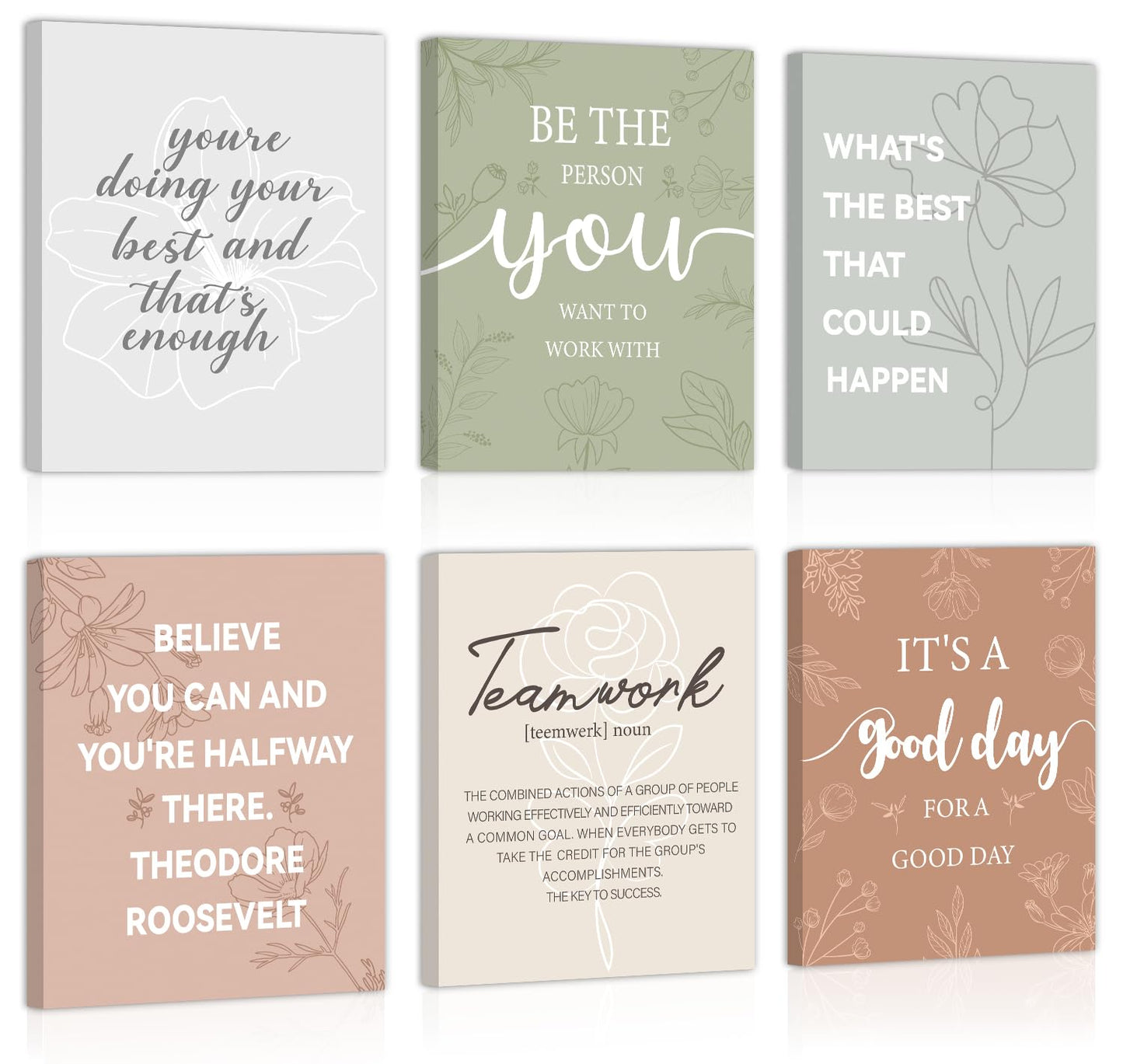 CHDITB Inspirational Canvas Wall Art, You Are Doing Best Wall Decor, Botanical Floral Line Art Poster,Positive Teamwork Affirmation Framed Posters For Office Women Bedroom Living Room Decor 8”X10”