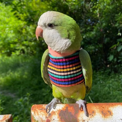 Bird Clothes - Handmade Cotton Stripe Shirt Round Collar Sweater Flight Suit for Parrots African Greys Parakeet Cockatiel Sun Conure Christmas Halloween (Without Diaper,S)