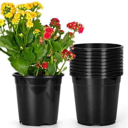 OUPSAUI 1 Gallon Pots for Plants, 6.7 Inch Plant Pots with Drainage Holes, Sturdy Plastic Large Nursery Pot, 1 Gallon Nursery Pots for Seedlings, Succulents, Cuttings