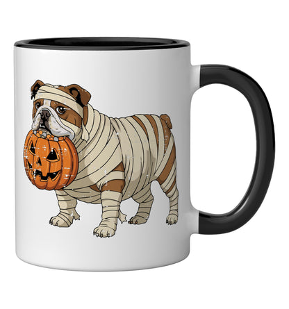 Halloween Dog English Bulldog Mummy Costume Men Women Kids Ceramic Mug, Black/White
