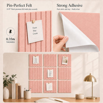 Baysola Stripe Felt Bulletin Board Panels 48 x 36 Inch Self Adhesive Wall Tiles Cork Board Alternative for Office Classroom Photos Notes 12 Pack