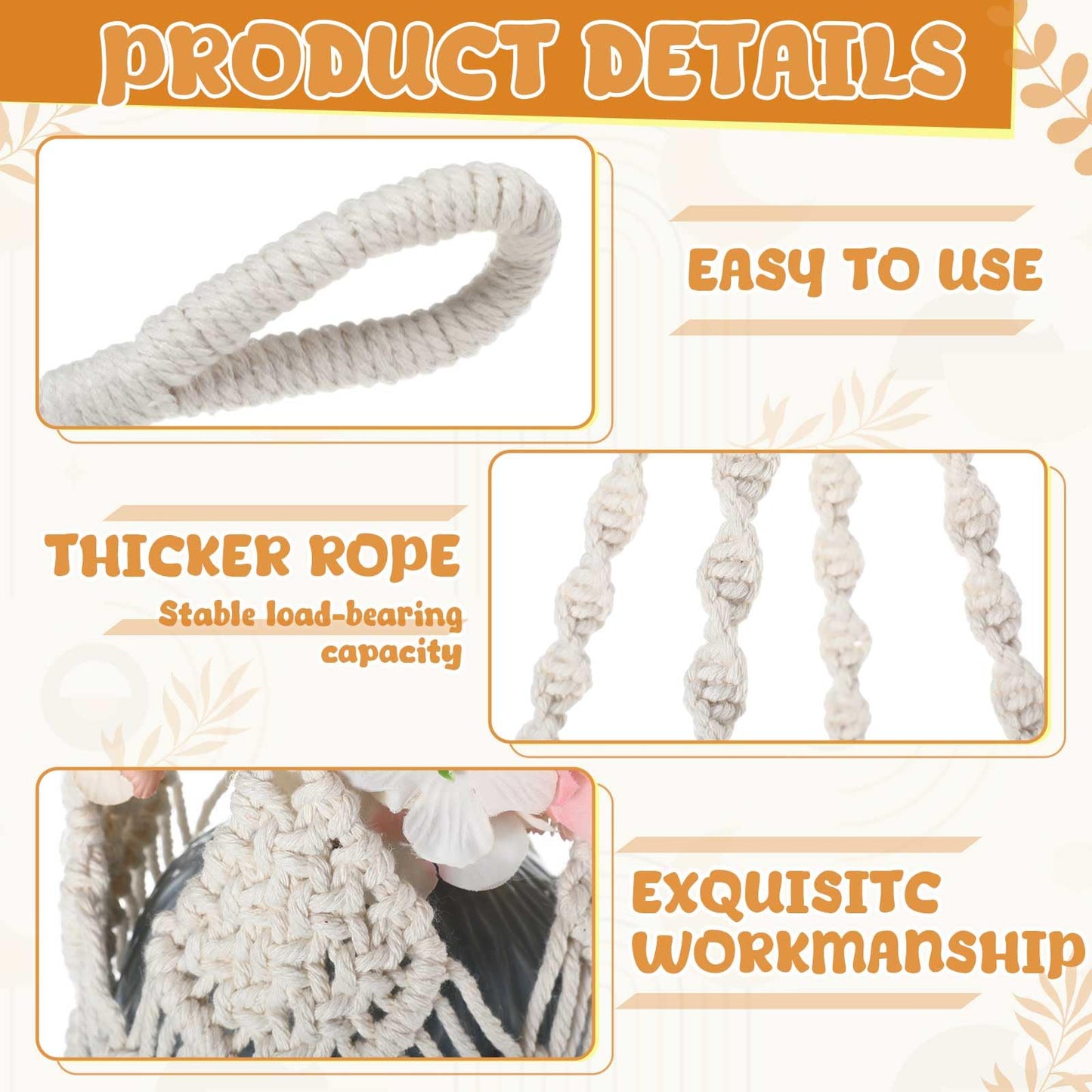 Vincreem 4 Pack Macrame Plant Hanger Hanging Planter with Patterns for up to 8 Inch Pot Indoor Outdoor Hanging Planter Basket Boho Plant Hanger Holder Decorative Flower Pot Holder for Garden Home