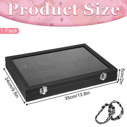 12 Grid Stackable Bracelet Holder Organizer Box for Drawer Tray, Velvet Jewelry Organizer Box Bracelet Display Jewelry Trays with Transparent Glass Lid Bangle Necklace Ring Holder Case for Selling