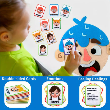 WOBOX 83 Pcs Children's Felt Expression Face DIY Activity Toy, Children's Social Emotional Learning Activity Expression Board Emotional Expression, Educational Puzzle Game Early Education