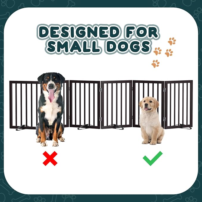 Semiocthome Bamboo Dog Gates for The House Extra Wide, 6-Panel Freestanding Pet Gates with 4PCS Metal Stands for Doorways and Stairs, 24“H Foldable Dog Fences Indoor, Expands Up to 110" (W) Espresso