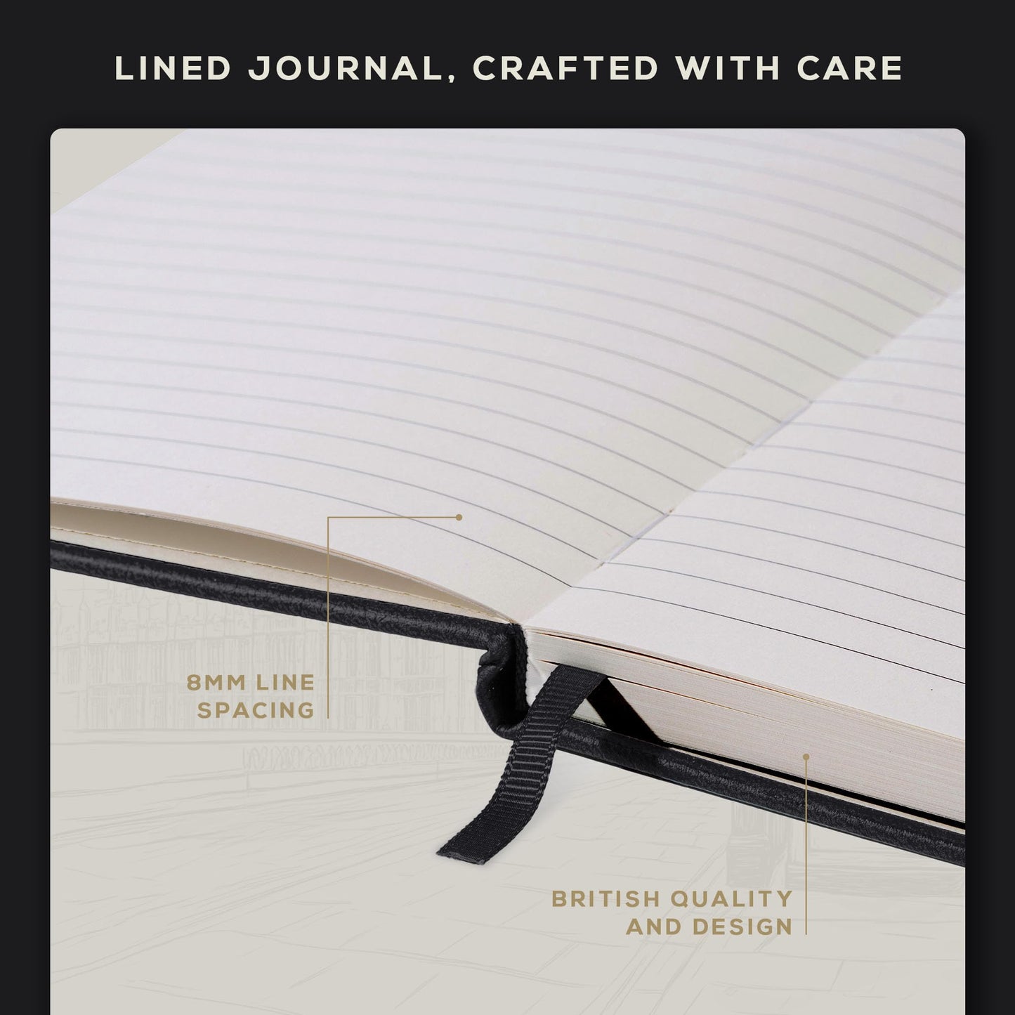 BEECHMORE BOOKS Premium Lined Leather Journal for Men & Women, 5" x 8" (A5) Thick 120gsm Ivory Cream Paper Notebook, Hardcover Vegan Leather Personal Diary, With Gift Box (Charcoal Black)