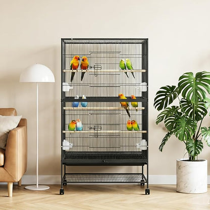 60" H Large Bird Cage, Rolling Bird Cage with Storage Stands, Feed Bowls, Wide Flight Parakeet Cage for Macaw, Parakeets, Conures, Cockatiel, Cockatoo