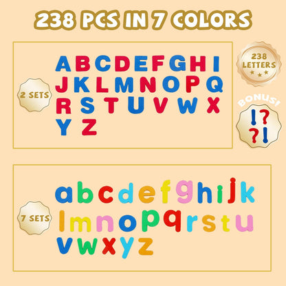 Classroom Magnetic Alphabet Letters,238 Color Lowercase Uppercase Refrigerator Magnets,ABC Double Side Magnetic Letter for Toddler 3+ Preschool Kids Learning Spelling Teachers Whiteboard Fridge