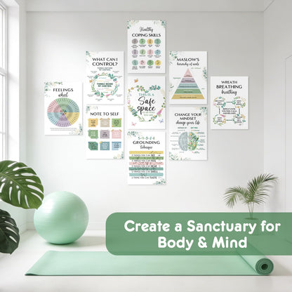 SEOIFUNG 12 Pcs Mental Health Growth Mindset Change Posters Set (11x17") - Safe Space Feelings Wheel Coping Skill Poster for Therapy Counseling Office School Home Wall Decor Counselor Therapist Gifts