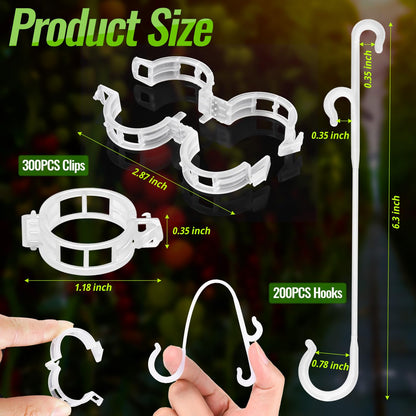 HFXXAD 500Pcs Tomato Clips & Tomato Support j Hooks Plastic Trellis Clips Adjustable Tomato Vine Garden Clips to Prevent Tomatoes Falling Off