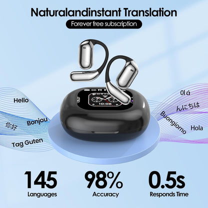 AI Language Translation Earbuds, OWS LCD Touchscreen Real-Time Translator for 144 Languages & Accents Includes Free Subscription Translation Device Earphones for Travel Business Learning, Black 7
