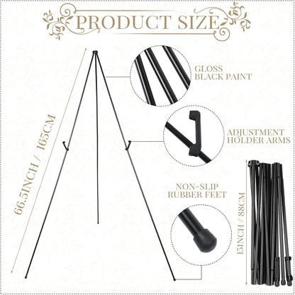 Yexiya 10 Pcs 65 Inch Easel Stand for Display Bulk, Foldable Metal Display Easel Holders with Bag Black Floor Tripod Portable for Wedding Sign Poster Artist Painting Canvas, Hold 44 Lbs
