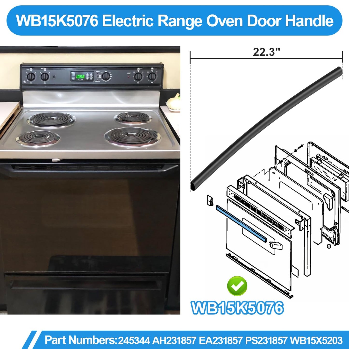 Upgraded WB15K5076 Oven Door Handle Replacement Compatible with Ge Stove Handle,Fit Hotpoint Ge Electric Stove Oven Door Handle Replacement Parts WB15X5203 PS231857 WB15K5076 Black Oven Handles